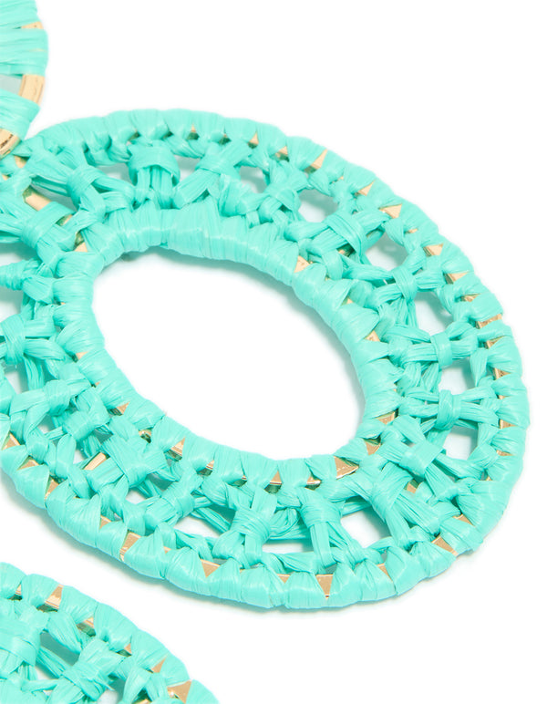Aqua Blue Paper Patterned Oval Drop Earrings