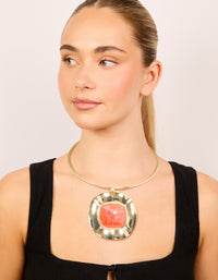 Gold Orange Pendant Choker Torque Necklace - link has visual effect only