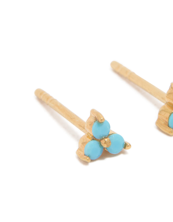 Gold Plated Sterling Silver Blue Flower Stud Earrings