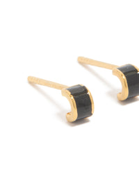 Gold Plated Sterling Silver Tiny Black Enamel Stud Earrings - link has visual effect only