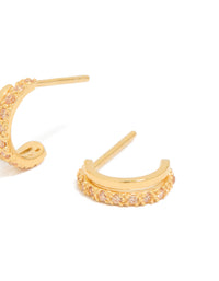 Gold Plated Sterling Silver Cubic Zirconia Double Hoop Huggie Earrings - link has visual effect only