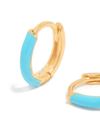 Gold Plated Sterling Silver Light Blue Enamel Huggie Earrings - link has visual effect only