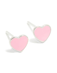 Sterling Silver Pink Enamel Heart Stud Earrings - link has visual effect only
