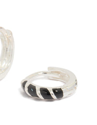 Sterling Silver Black Striped Enamel Huggie Earrings - link has visual effect only