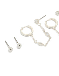 Silver Plated Brass Chain & Stud Earrings 4-Pack - link has visual effect only