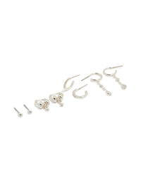 These dainty silver plated brass double rondell huggies and stud earrings feature crystal accents in a convenient 4-pack front view - link has visual effect only
