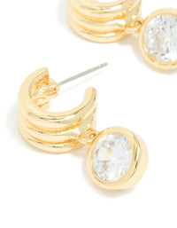 Gold Plated Cubic Zirconia Bezel Line Huggie Earrings - link has visual effect only