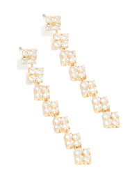Gold Plated Cubic Zirconia Multi Flower Drop Earrings - link has visual effect only