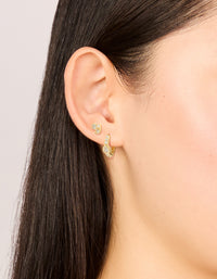 Gold Plated Cubic Zirconia Trio Stud & Huggie Earrings 2-Pack - link has visual effect only