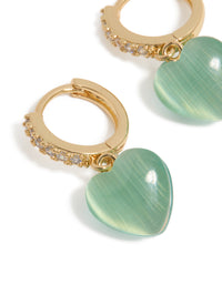 Gold Plated Cubic Zirconia Pave &  Green Heart Huggie Earrings - link has visual effect only