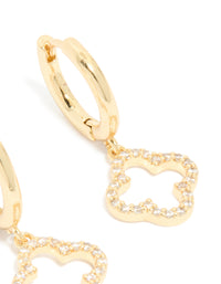 Gold Plated Cubic Zirconia Huggie Flower Drop Earrings - link has visual effect only