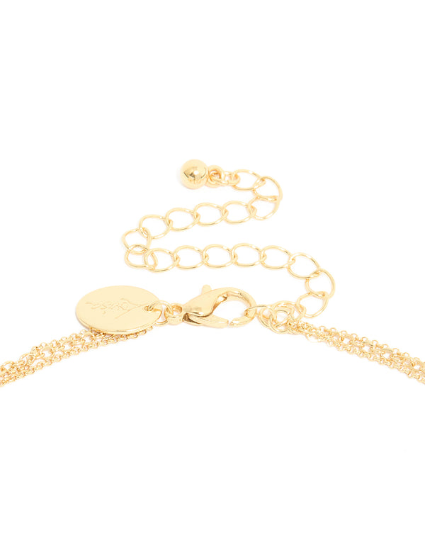 Gold Plated Cubic Zirconia Bezel & Cross Layered Necklace