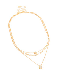 Gold Plated Cubic Zirconia Bezel Triple Layered Chain Necklace - link has visual effect only