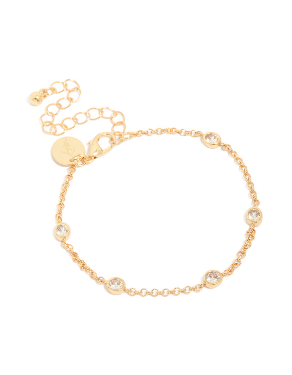 Gold Plated Cubic Zirconia Bezel Set Bracelet