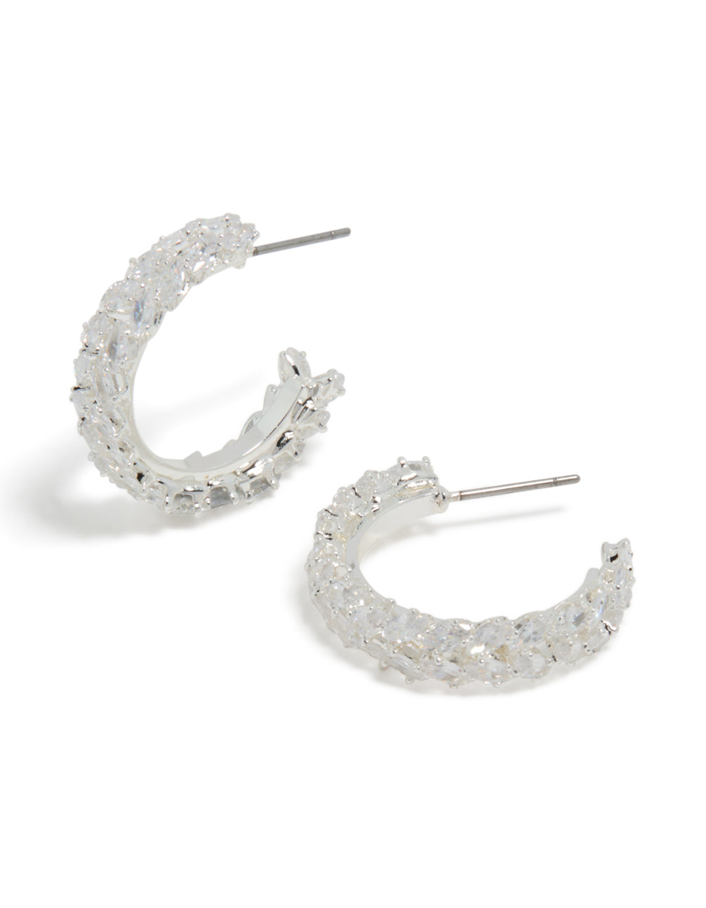 Silver Plated Cubic Zirconia Medium Leaf Hoop Earrings