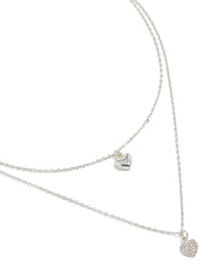 Silver Plated Cubic Zirconia Double Layered Heart Pendant Necklace - link has visual effect only