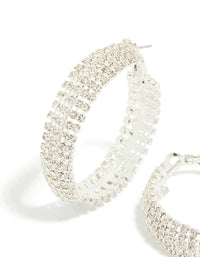 Elegant silver diamante hoop earrings in a close up view - link has visual effect only