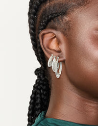 Antique Silver Textured Edged Hoop Earrings 3-Pack - link has visual effect only