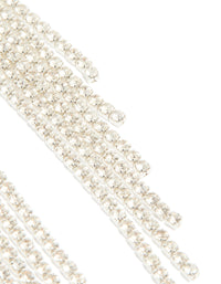 Elegant silver diamante waterfall drop earrings with tassel post detail view - link has visual effect only