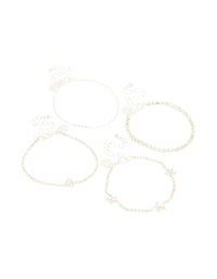 Showcasing a silver diamante flower and chain bracelets 4-pack with floral accents in a statement style front view - link has visual effect only