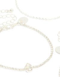 Crafted from silver diamante flower and chain bracelets 4-pack featuring floral details in statement style close up view - link has visual effect only