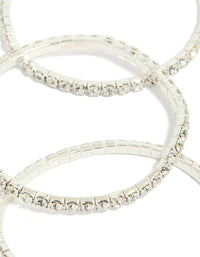 Showcasing diamante stretch bangles in silver 8-pack close up view - link has visual effect only