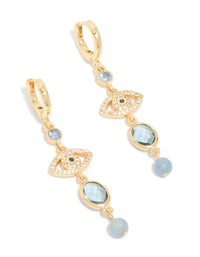 Gold Plated Blue Evil Eye Cubic Zirconia Drop Earrings - link has visual effect only