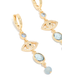 Gold Plated Blue Evil Eye Cubic Zirconia Drop Earrings - link has visual effect only