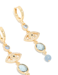 Gold Plated Blue Evil Eye Cubic Zirconia Drop Earrings - link has visual effect only