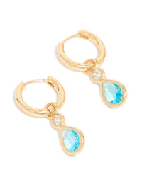 Gold Plated Blue Cubic Zirconia Teardrop Huggie  Earrings - link has visual effect only