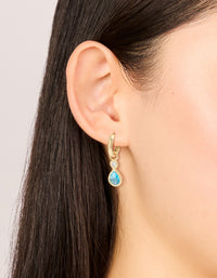 Gold Plated Blue Cubic Zirconia Teardrop Huggie  Earrings - link has visual effect only
