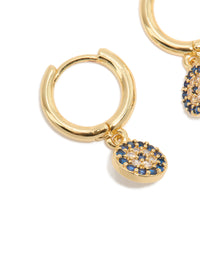 Gold Plated Cubic Zirconia Evil Eye Circle Huggie Earrings - link has visual effect only