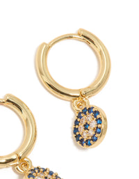 Gold Plated Cubic Zirconia Evil Eye Circle Huggie Earrings - link has visual effect only