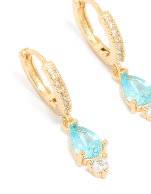 Gold Plated Plated Blue Cubic Zirconia Huggie Earrings