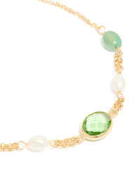 Gold Plated Green Cubic Zirconia Freshwater Pearl Toggle Bracelet - link has visual effect only