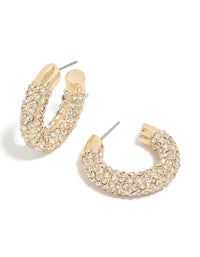 Discover these gold diamante small hoop earrings featuring a sparkling finish on front view - link has visual effect only
