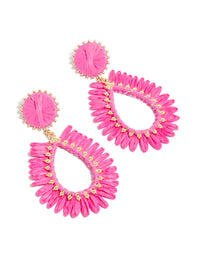 Gold Hot Pink Raffia Oval Drop Earrings - link has visual effect only