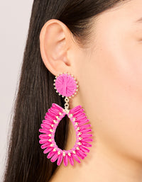 Gold Hot Pink Raffia Oval Drop Earrings - link has visual effect only