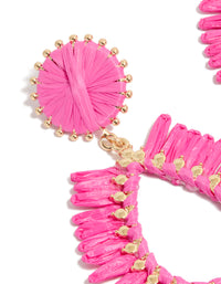 Gold Hot Pink Raffia Oval Drop Earrings - link has visual effect only
