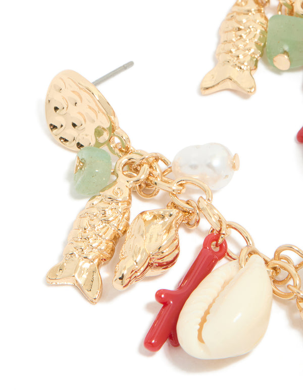 Gold Fish Charm Drop Earrings