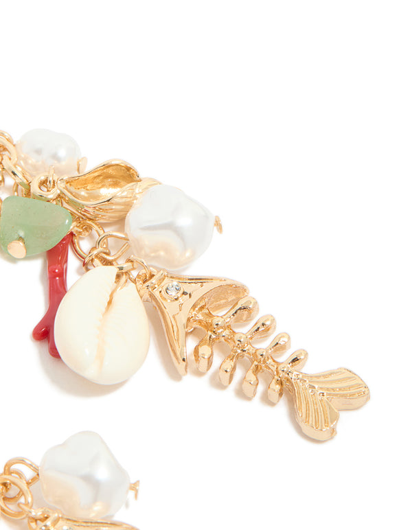 Gold Fish Charm Drop Earrings