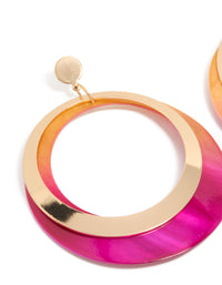 Gold Two Tone Pink Shell Open Disc Drop Earrings - link has visual effect only