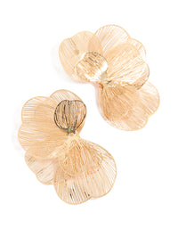 Gold Small Wire Petal Stud Earrings - link has visual effect only