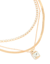 Discover this gold diamante and snake chain layered necklace with pendant close up view - link has visual effect only