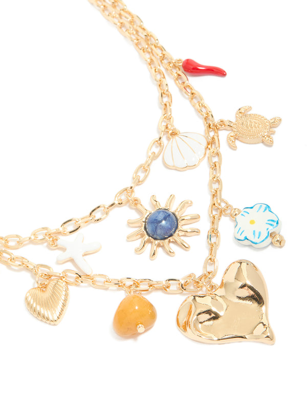 Gold Sun & Mixed Charms Necklace