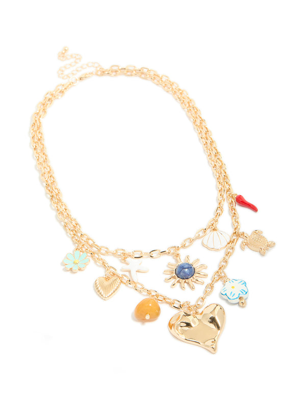 Gold Sun & Mixed Charms Necklace