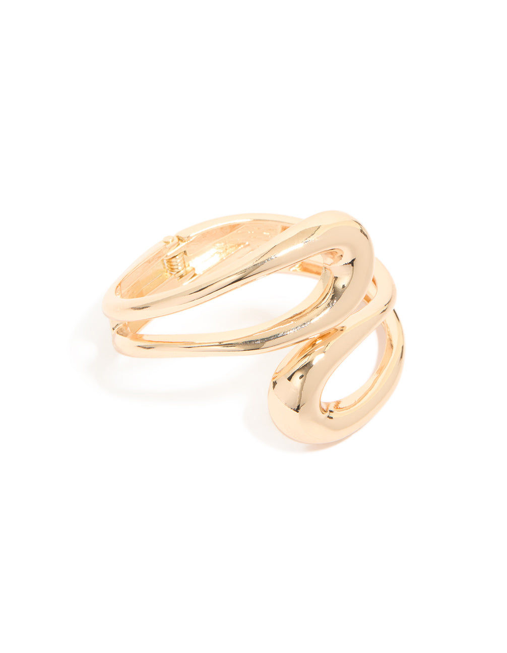 Discover the gold wrapped loop hinged bangle front view