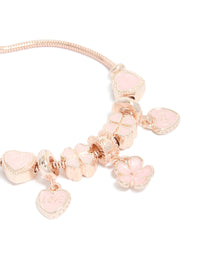 Rose Gold Flower & Heart Charm Toggle Bracelet - link has visual effect only