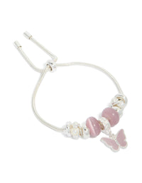 Silver Pink Bead & Butterfly Charm Toggle Bracelet - link has visual effect only