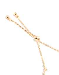 Presenting a gold pink flowers charm toggle bangle with adjustable chain closure detail view - link has visual effect only